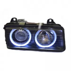Headlights Set Suitable for BMW 3 E36 Coupe / Sedan / Compact / Touring 90-99 Angel Eyes Black H7/H7 Carner-image-6290660