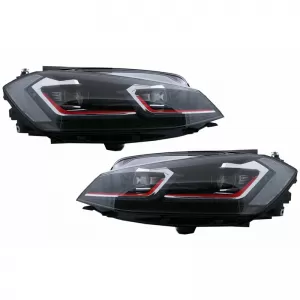Headlights Set Suitable for VW Golf 7.5 17-19 Facelift DRL & Dynamic Signal Black/Red Line GTI Look H7 With Motor Carrier-image-6290668