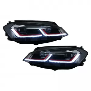 Headlights Set Suitable for VW Golf 7.5 17-19 Facelift DRL & Dynamic Signal Black/Red Line GTI Look H7 With Motor Carrier-image-6290671
