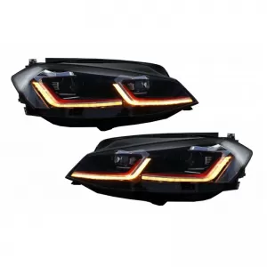 Headlights Set Suitable for VW Golf 7.5 17-19 Facelift DRL & Dynamic Signal Black/Red Line GTI Look H7 With Motor Carrier-image-6290672