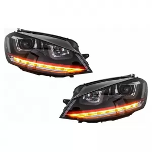 Headlights Set Suitable for VW Golf VII (7) 12-17 DRL U-Type GTI Black/Red H7/H7 With Motor Carner-image-6290680