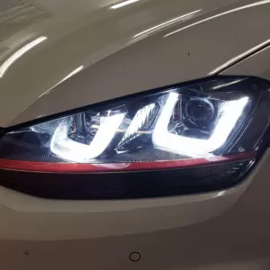 Headlights Set Suitable for VW Golf VII (7) 12-17 DRL U-Type GTI Black/Red H7/H7 With Motor Carner-image-6290683