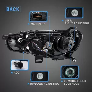 Headlights Set Suitable for Mitsubishi Lancer 07-17 DRL Led Tube & Dynamic Signal Black/Chrome H7 Manual VLAND-image-6290687