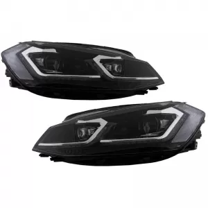 Headlights Set Suitable for VW Golf 7.5 17-19 Facelift DRL & Dynamic Signal Black/Chrome Line GTI Look H7 With Motor Carner-image-6290696