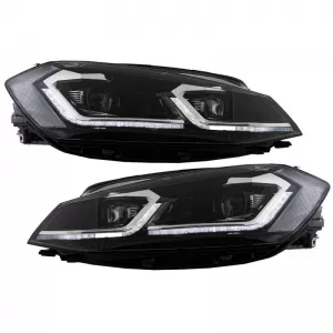 Headlights Set Suitable for VW Golf 7.5 17-19 Facelift DRL & Dynamic Signal Black/Chrome Line GTI Look H7 With Motor Carner-image-6290697