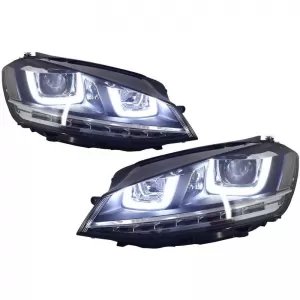 Headlights Set suitable for VW Golf VII (7) 12-17 U-Type DRL & Led Signal Dynamic GTI R-Line Look Black H7/H7 With Motor Carner-image-6290704