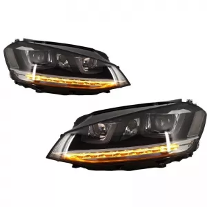 Headlights Set suitable for VW Golf VII (7) 12-17 U-Type DRL & Led Signal Dynamic GTI R-Line Look Black H7/H7 With Motor Carner-image-6290705
