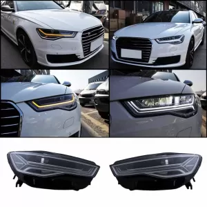 Headlights Set Suitable for Audi A6 4G C7 11-18 DRL Full Led Matrix Design & Dynamic Signal Black With Motor Carrier-image-6290721