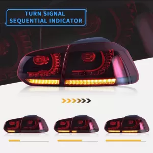 Tailights Set Suitable for VW Golf VI (6) 08-12 Full LED Dynamic GTI R20 Look Cherry Red/White VLand-image-6290991