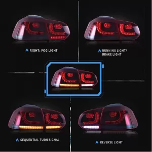 Tailights Set Suitable for VW Golf VI (6) 08-12 Full LED Dynamic GTI R20 Look Cherry Red/White VLand-image-6290992