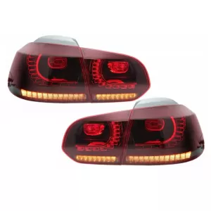 Tailights Set Suitable for VW Golf VI (6) 08-12 Full LED Dynamic GTI R20 Look Cherry Red/White VLand-image-6290994