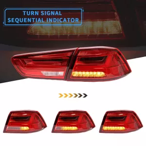 Tailights Set Suitable for Mitsubishi Lancer X 08-17 Led Bar Red/Crystal VLAND-image-6291090