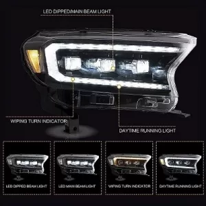 Headlights Set Suitable for Ford Ranger 15-20 DRL Dynamic Start Up Black Full Led With Motor VLand-image-6291635