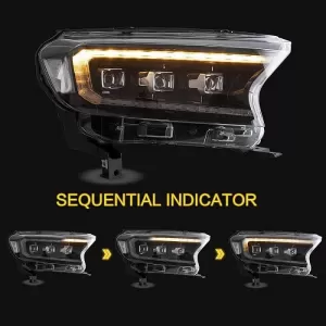 Headlights Set Suitable for Ford Ranger 15-20 DRL Dynamic Start Up Black Full Led With Motor VLand-image-6291636