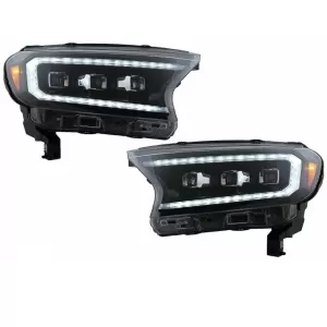 Headlights Set Suitable for Ford Ranger 15-20 DRL Dynamic Start Up Black Full Led With Motor VLand-image-6291637