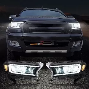 Headlights Set Suitable for Ford Ranger 15-20 DRL Dynamic Black Full Led With Motor VLand-image-6291646