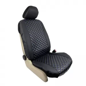Semi Front Seat Covers PU Royal Black With Blue Seams 4 Pieces-image-6292488