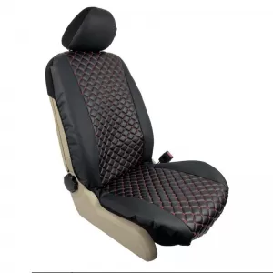Semi Front Seat Covers PU Royal Black With Red Seams 4 Pieces-image-6292527