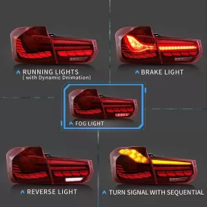 Tailights Set suitable for Bmw 3 F30 11-18 Sedan M4 Look OLed Dynamic Start Up Red/Crystal Vland-image-6292538