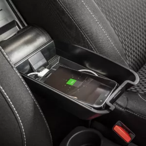 Armrest Armster OE1 TR Limited with USB suitable for Dacia Duster 2018+ without original elbowrest, black color with red stitching-image-6292932