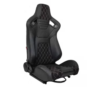 Bucket Seats R8 PVC Black with M Power Design Design Tri-Color Cross Stitching M Look Pair 2 Pcs-image-6293593