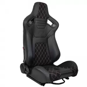 Bucket Seats R8 PVC Black with M Power Design Design Tri-Color Cross Stitching M Look Pair 2 Pcs-image-6293599