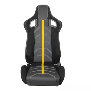Bucket Seats RS Performance PVC / Suede / Fabric Black With Yellow Line Pair 2 Pcs-image-6293601