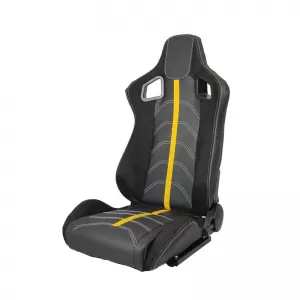 Bucket Seats RS Performance PVC / Suede / Fabric Black With Yellow Line Pair 2 Pcs-image-6293602