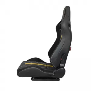 Bucket Seats RS Performance PVC / Suede / Fabric Black With Yellow Line Pair 2 Pcs-image-6293603