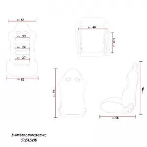 Bucket Seats RS Performance PVC / Suede / Fabric Black With Yellow Line Pair 2 Pcs-image-6293606