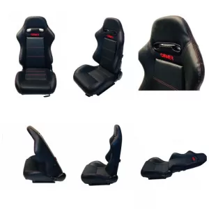 Bucket Seats Zeus PVC Black with Red Stitching and Carner Logo Pair 2 Pcs-image-6293671