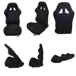Bucket Seats Poseidon Fabric All Black Pair 2 Pcs-image-6293688
