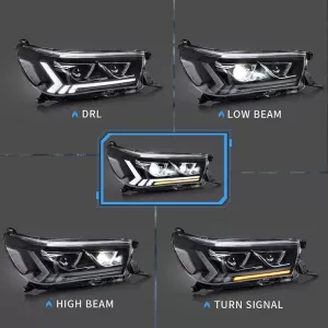 Headlights Set Suitable for Toyota Hilux Revo 15-19 With Dynamic Start DRL & Signal Black With Motor VLand-image-6294303