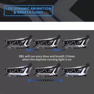 Headlights Set Suitable for Toyota Hilux Revo 15-19 With Dynamic Start DRL & Signal Black With Motor VLand-image-6294304
