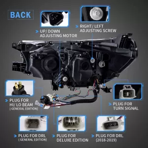Headlights Set Suitable for Toyota Hilux Revo 15-19 With Dynamic Start DRL & Signal Black With Motor VLand-image-6294306