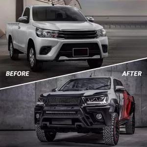 Headlights Set Suitable for Toyota Hilux Revo 15-19 With Dynamic Start DRL & Signal Black With Motor VLand-image-6294308