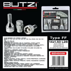 Antitheft Wheel Nuts / Bolts Butzi Premium Kit 6 pcs With Unique Key-Tool Type-FF M14x1.50 L28 T17-image-6294834