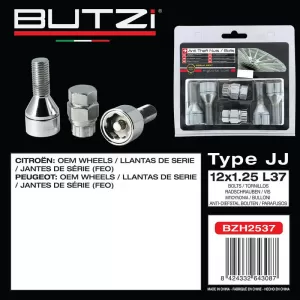 Antitheft Wheel Nuts / Bolts Butzi Pro Kit 6 pcs With Unique Key-Tool Type-JJ M12x1.25 L37 T17-image-6294850