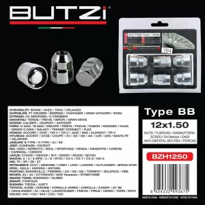Antitheft Wheel Nuts / Bolts Butzi Premium Kit 6 pcs With Unique Key-Tool Type-BB M12x1.50 T19-image-6294860