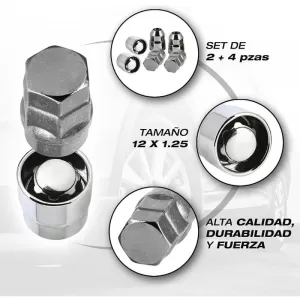 Antitheft Wheel Nuts / Bolts Butzi Premium Kit 6 pcs With Unique Key-Tool Type-AA M12x1.25-image-6294864