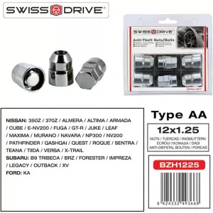 Antitheft Wheel Nuts / Bolts Butzi Premium Kit 6 pcs With Unique Key-Tool Type-AA M12x1.25-image-6294865