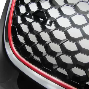 Front Grille suitable for VW Golf V (5) 03-08 / Jetta 05-11 GTI Look Badgeless Honeycomb With Red Line 1 Pc-image-6295817