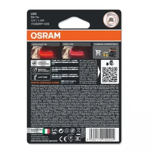Led Bulbs P21W BA15S Single Red 12volt 1.4 watt Osram 7506DRP-02B 2pcs-image-6296405