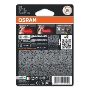Led Bulbs P21/5W BAY15D Double 12volt 1.7 watt Red Osram 7528DRP-02B 2pcs-image-6296439