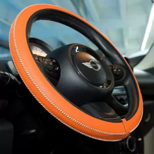 Steering Wheel Cover Leatherette Handmade Orange Medium 37-39cm HMA60NJ-image-6296673