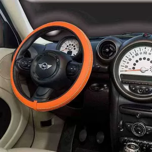 Steering Wheel Cover Leatherette Handmade Orange Medium 37-39cm HMA60NJ-image-6296674