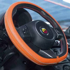 Steering Wheel Cover Leatherette Handmade Orange Medium 37-39cm HMA60NJ-image-6296676