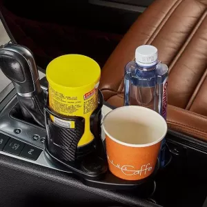 Drink Holder 2 In 1 Dual Cup Mount Extender Organizer 360° Rotating Adjustable Base Carbon-image-6296988