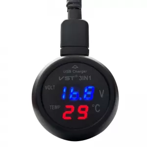 Car Voltmeter Thermometer USB Charger 3in1 With Red And Blue Numbers 99103-image-6297514