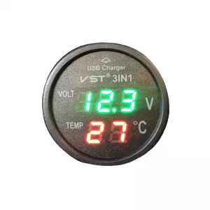 Car Voltmeter Thermometer USB Charger 3in1 With Red And Green Numbers 99162-image-6297517